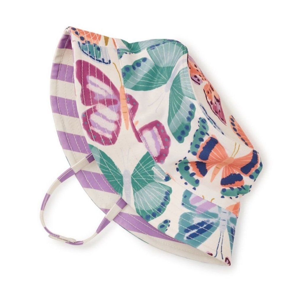 NWT Tea Collection 0 - 6 M Reversible Baby Sun‎ Hat Purple Butterfly UPF 40